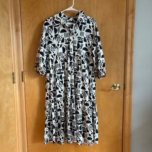 Anthropologie Maeve The Bettina Tiered Shirt Dress In Black Motif Size Small